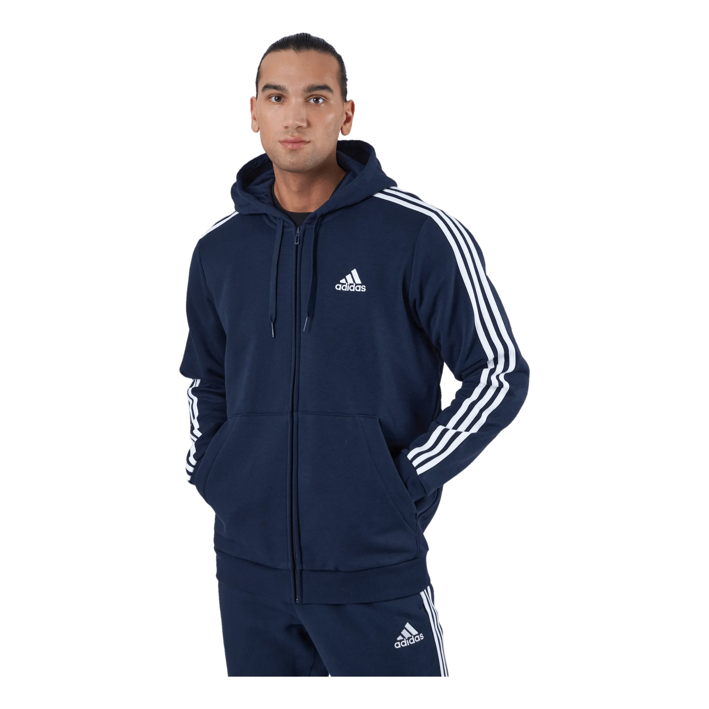 Adidas Essentials Fleece 3-Stripes Full-Zip Hoodie Legend Ink