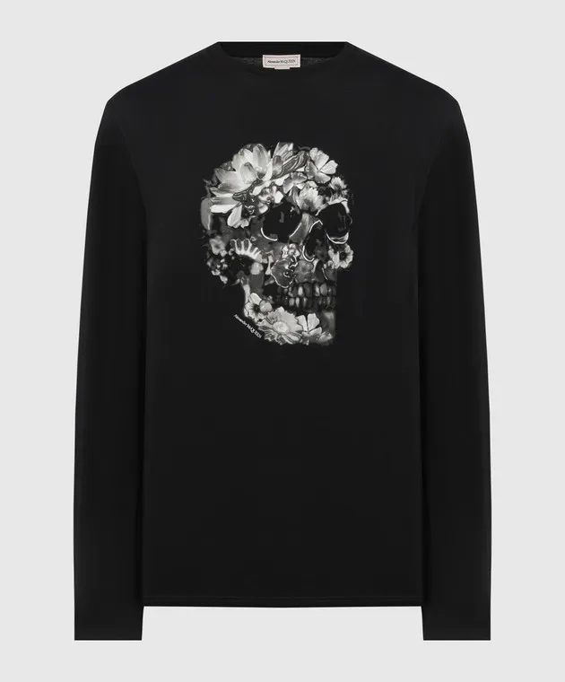 Alexander McQueen Black longsleeve with Wax Flower Skull print