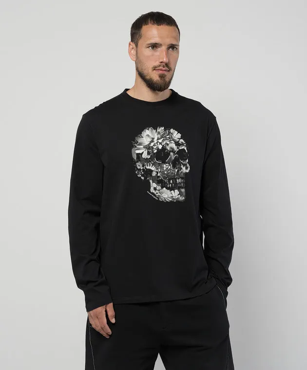 Alexander McQueen Black longsleeve with Wax Flower Skull print