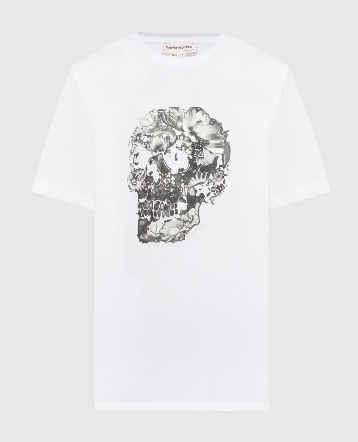 ALEXANDER MCQUEEN WHITE TSHIRT WITH WAX FLOWER SKULL PRINT