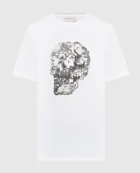 Alexander McQueen White t-shirt with Wax Flower Skull print