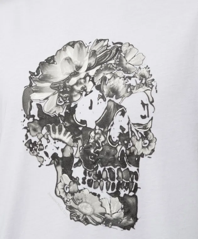 ALEXANDER MCQUEEN WHITE TSHIRT WITH WAX FLOWER SKULL PRINT