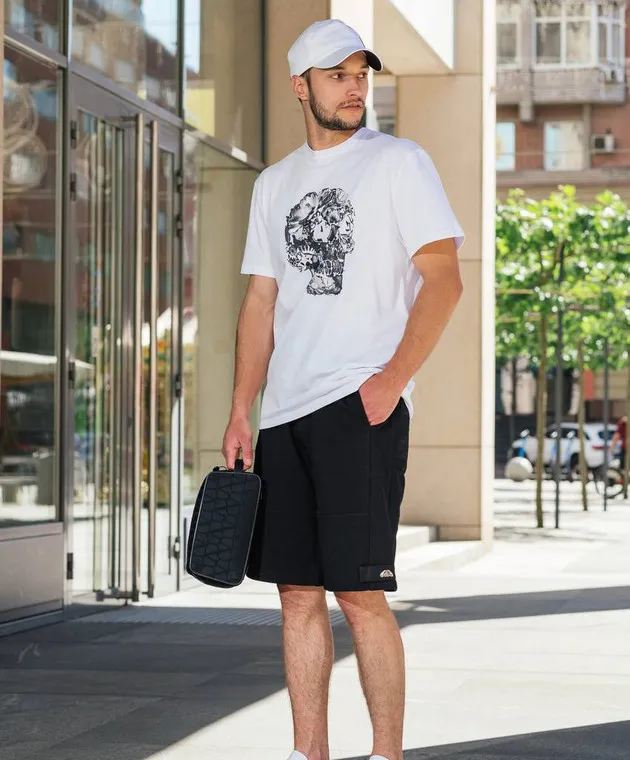 ALEXANDER MCQUEEN WHITE TSHIRT WITH WAX FLOWER SKULL PRINT