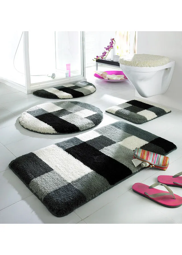 Alfombrilla de baño con diseño de colores negro-blanco-gris