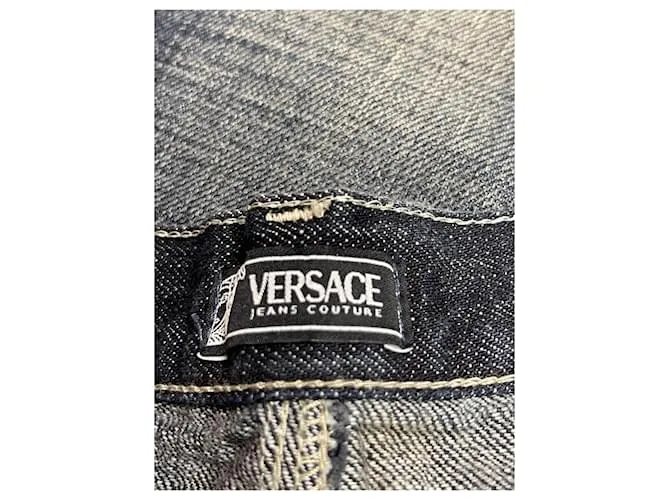 alta costura de jean versace Azul 