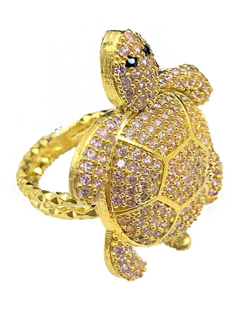 ANILLOS DORADOS AJUSTABLES CON SIMPATICO DISEÑO DE TORTUGA