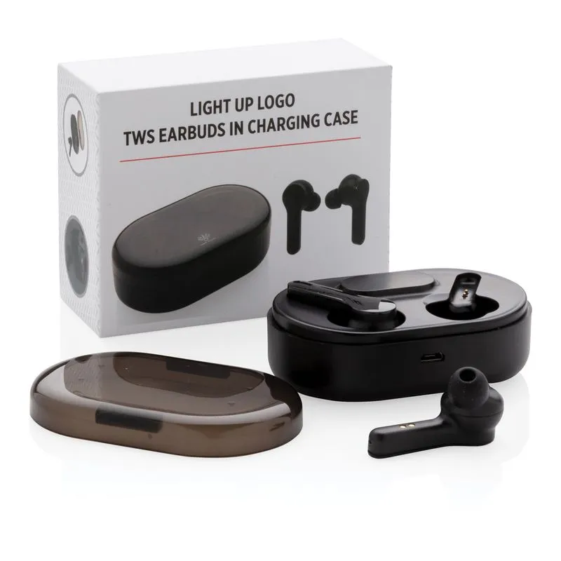 Auriculares TWS con logotipo iluminado en estuche de carga