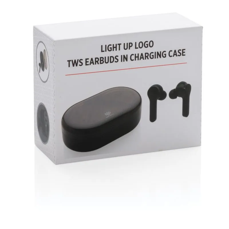 Auriculares TWS con logotipo iluminado en estuche de carga