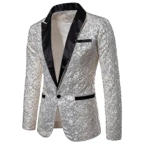 Blazer de esmoquin estampado para hombre para cenas, bailes de graduación, bodas blanco