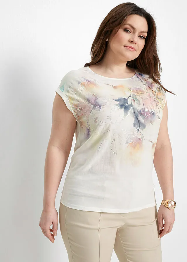 Blusa con estampado de flores Blanco lana estampado