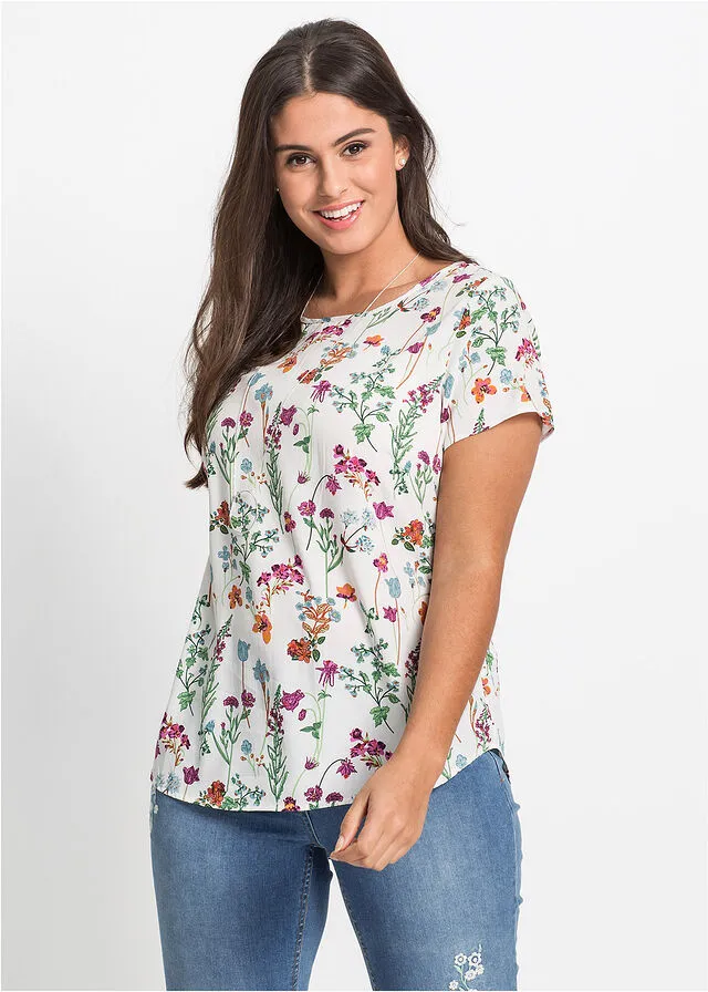 Blusa de manga corta Blanco lana de flores