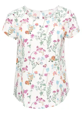 Blusa de manga corta Blanco lana de flores