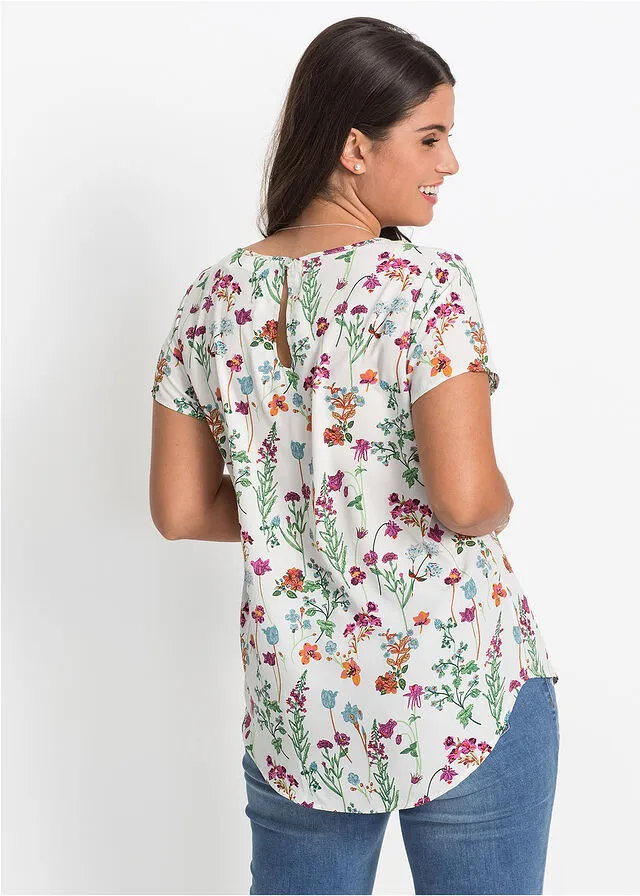 Blusa de manga corta Blanco lana de flores