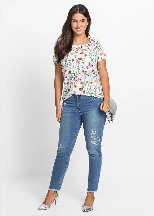 Blusa de manga corta Blanco lana de flores