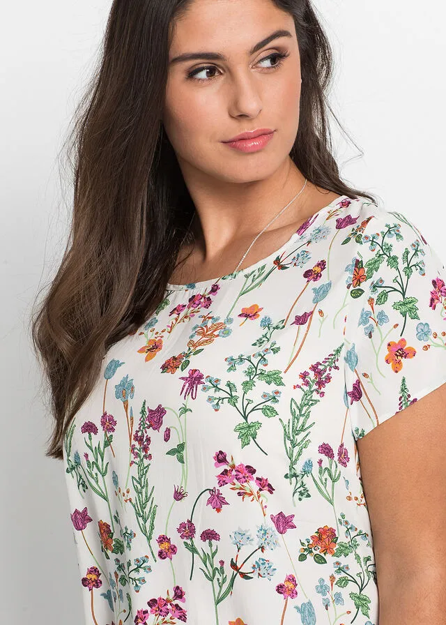 Blusa de manga corta Blanco lana de flores