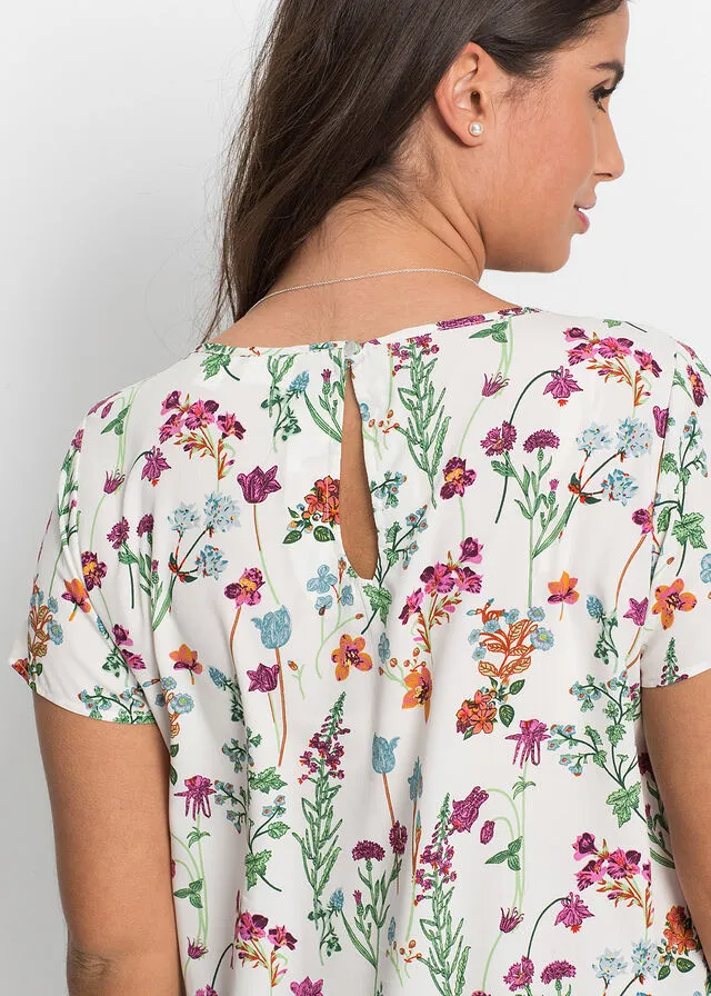 Blusa de manga corta Blanco lana de flores