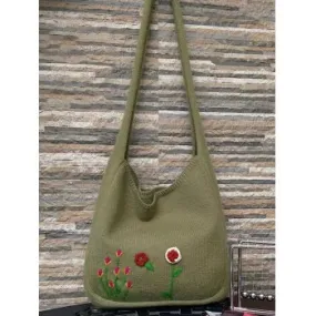 Bolso shopper de punto con bordado floral étnico