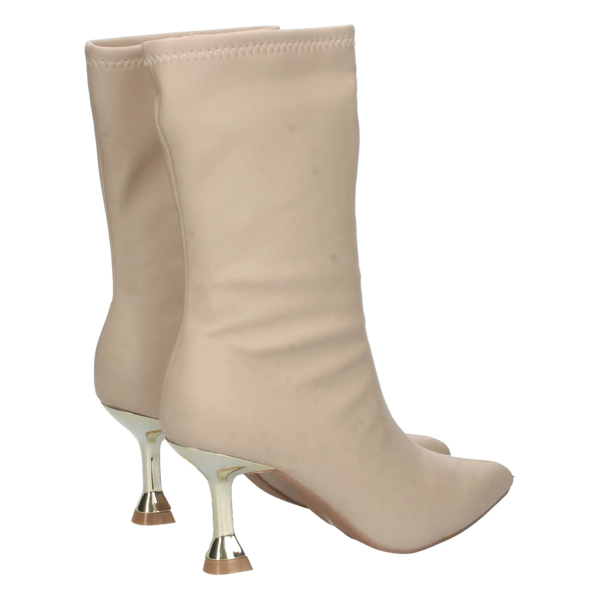 Botines tacon bajo diseño con punta fina mujer color beige