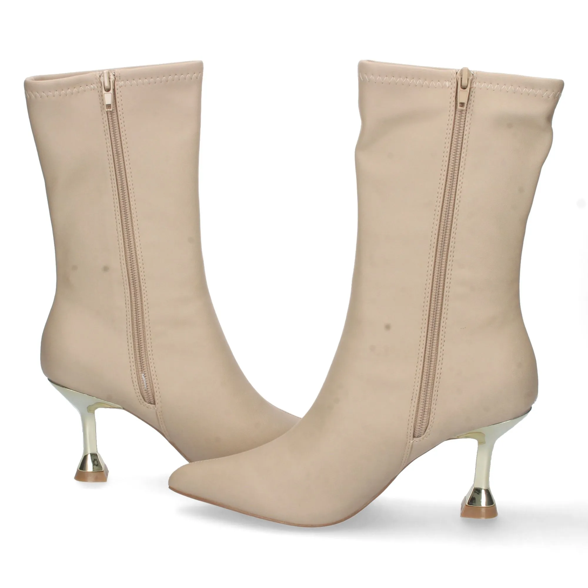 Botines tacon bajo diseño con punta fina mujer color beige