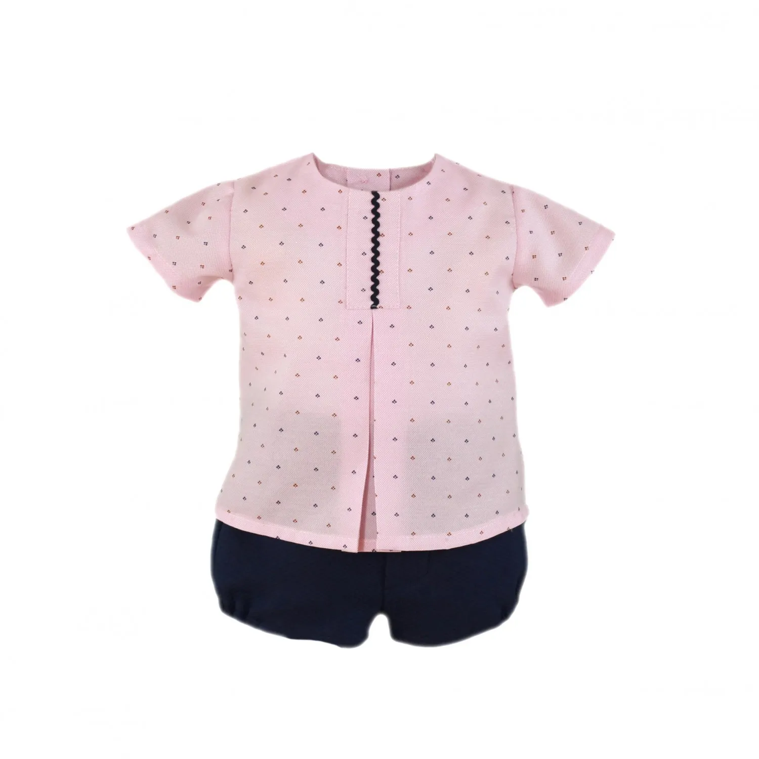 Boy set. Pink blouse and navy bloomers.