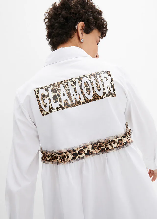 Camisa Blanco con estampado de leopardo