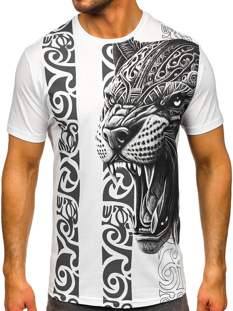 Camiseta algodón de manga corta con impresión para hombre blanco Bolf 5040