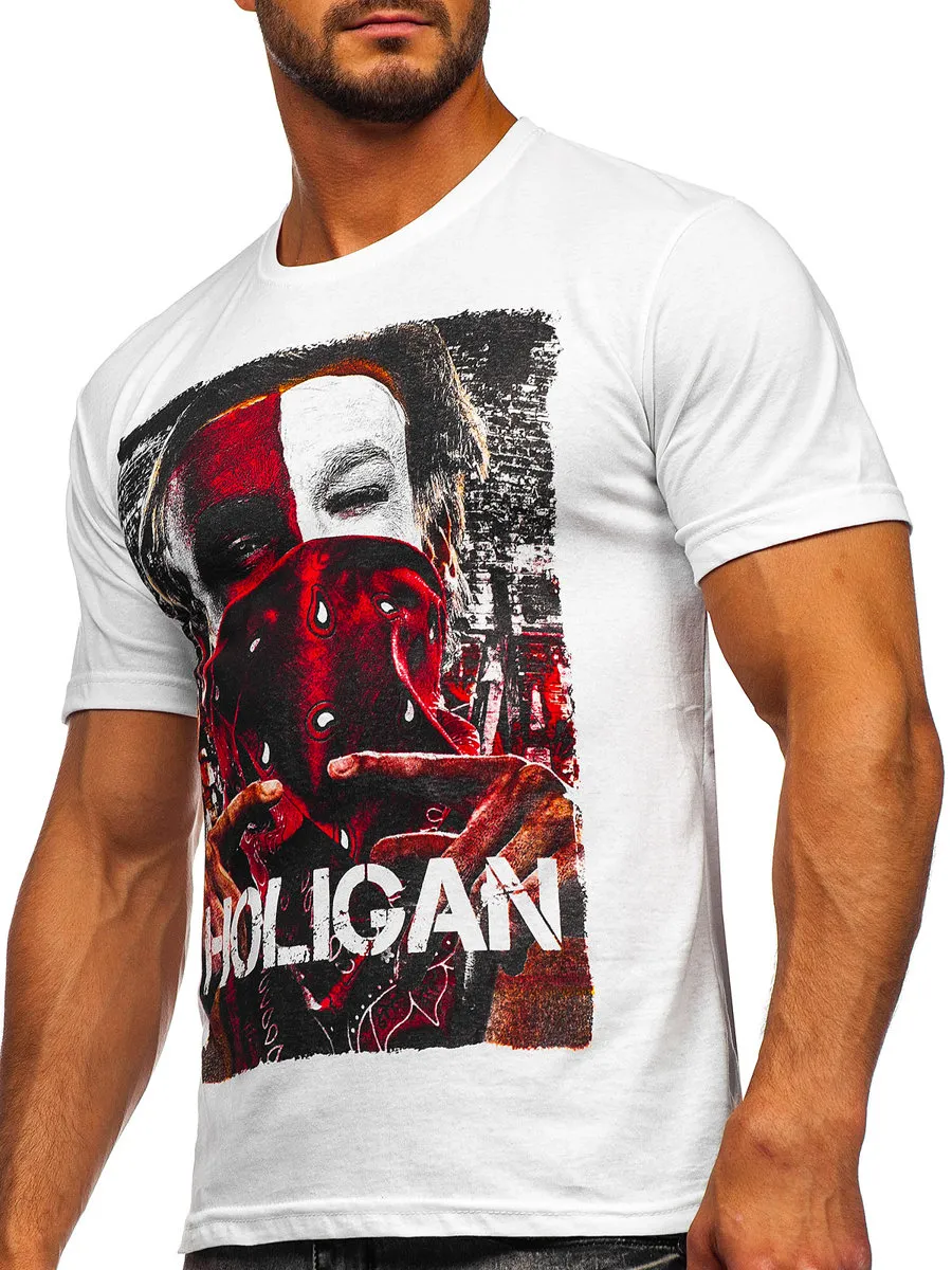 Camiseta algodón de manga corta con impresión para hombre blanco Bolf CMR18