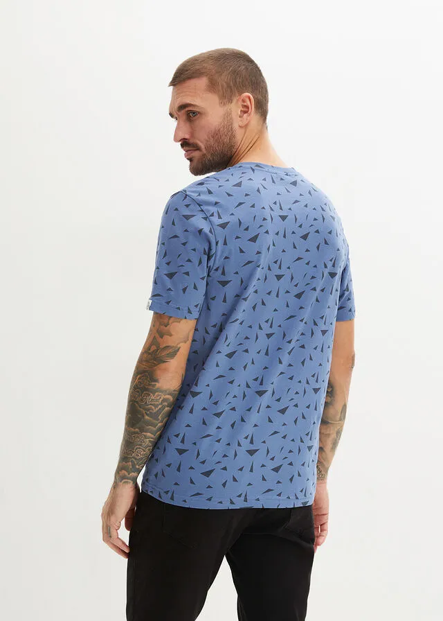 Camiseta con cuello henley Denim estampado