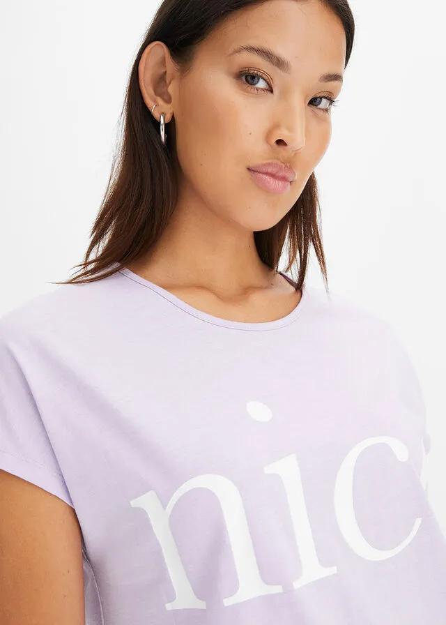 Camiseta con estampado Lila pastel-blanco estampado