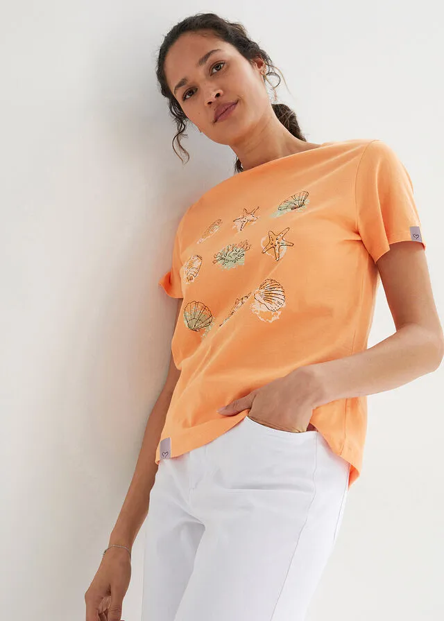 Camiseta de algodón con estampado Naranja suave estampado