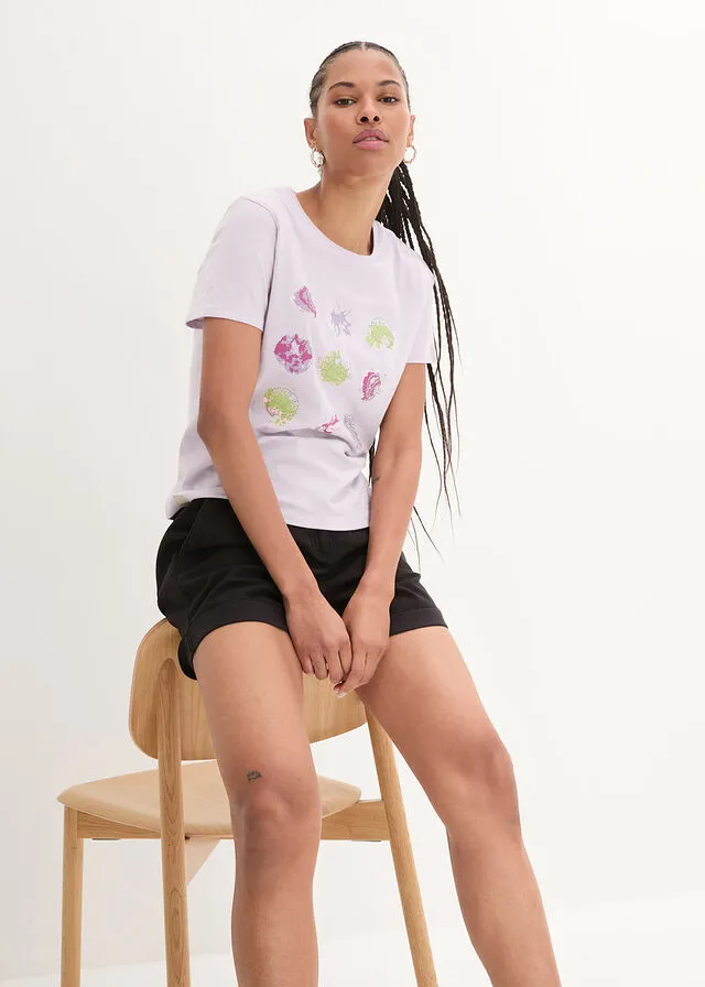 Camiseta de algodón con estampado Violeta estampado