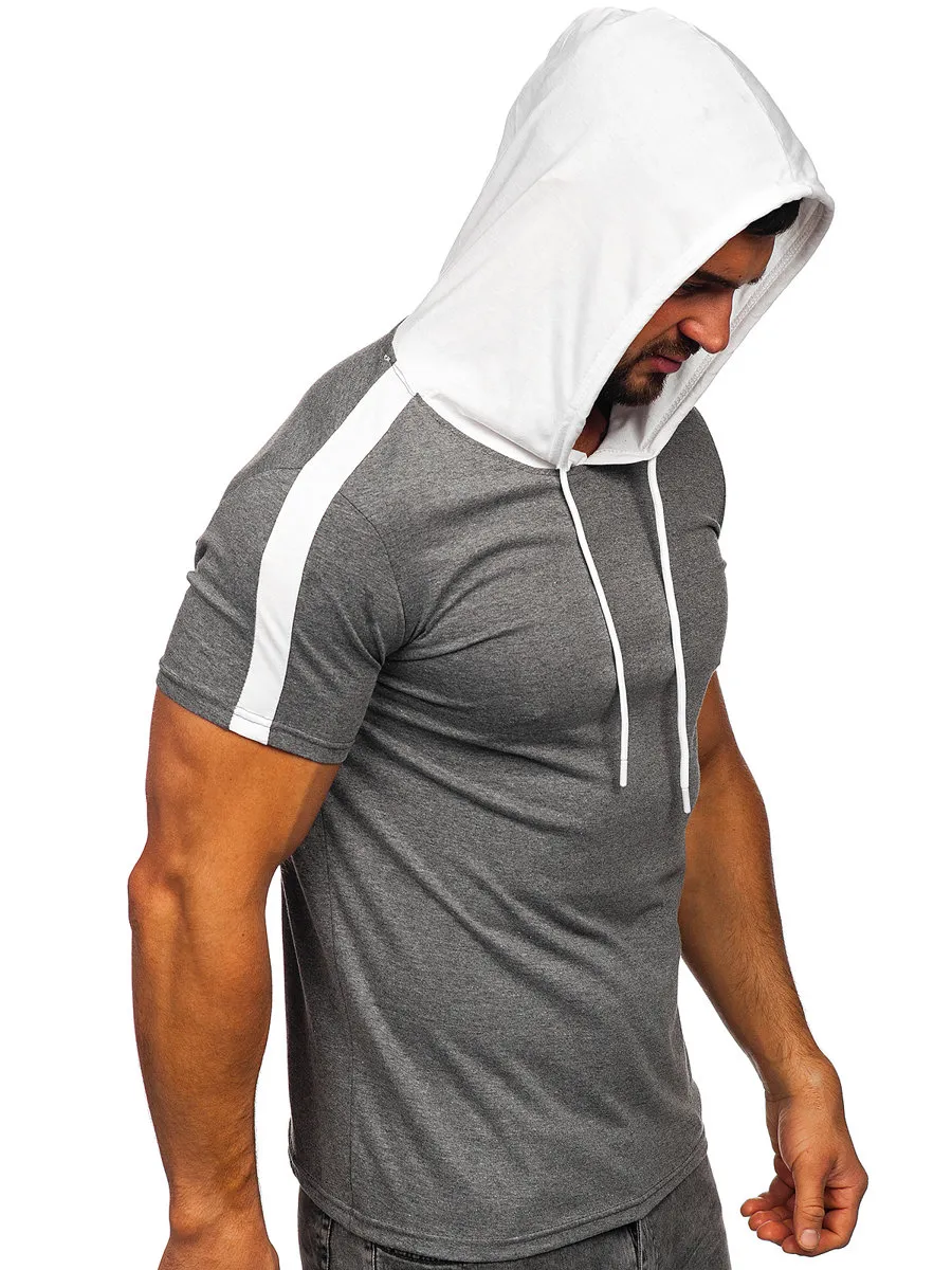 Camiseta de manga corta con capucha sin impresión para hombre gris Bolf 8T299