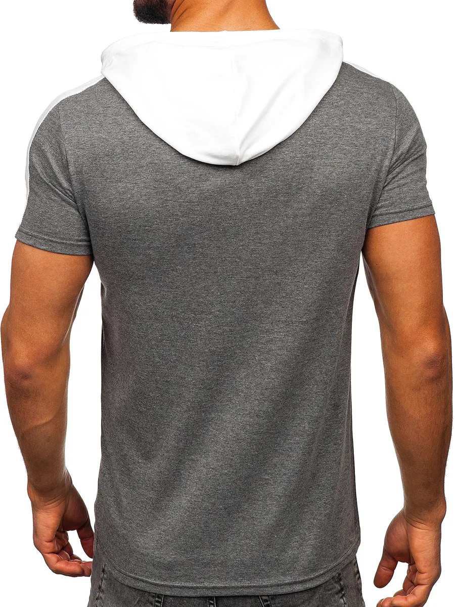 Camiseta de manga corta con capucha sin impresión para hombre gris Bolf 8T299