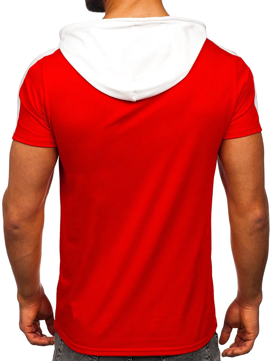 Camiseta de manga corta con capucha sin impresión para hombre rojo Bolf 8T299