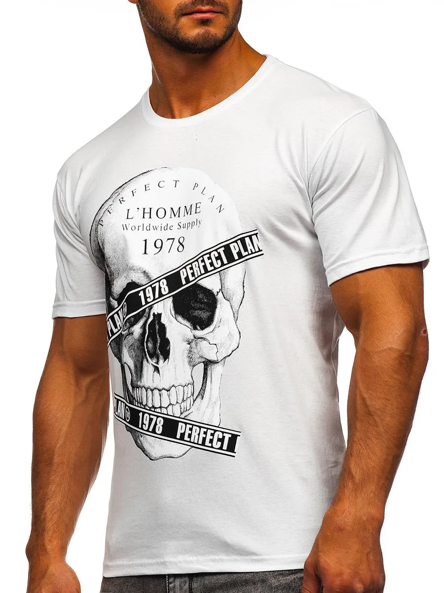 Camiseta de manga corta con impresión para hombre blanco Bolf 142176