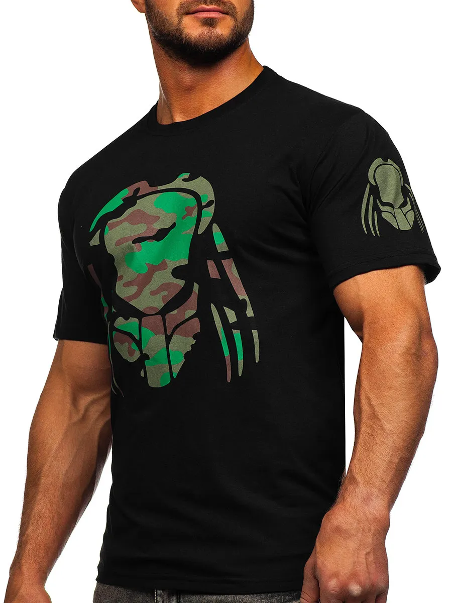 Camiseta de manga corta con impresión para hombre negro Bolf 192379