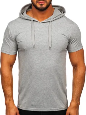 Camiseta de manga corta sin impresión con capucha para hombre gris Bolf 8T89