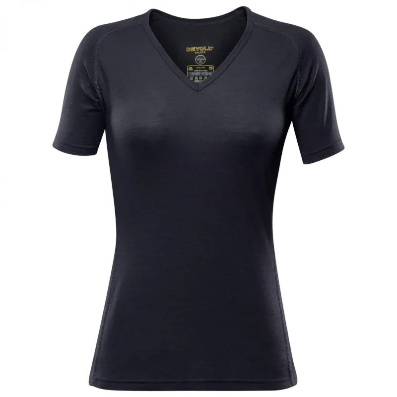 Camiseta Devold Breeze Camiseta de mujer con cuello en V (NEGRO) Mujer