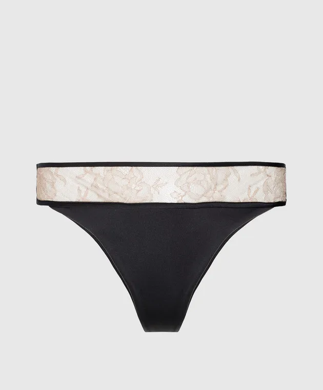 Carine Gilson Black thong panties made of silk with lace