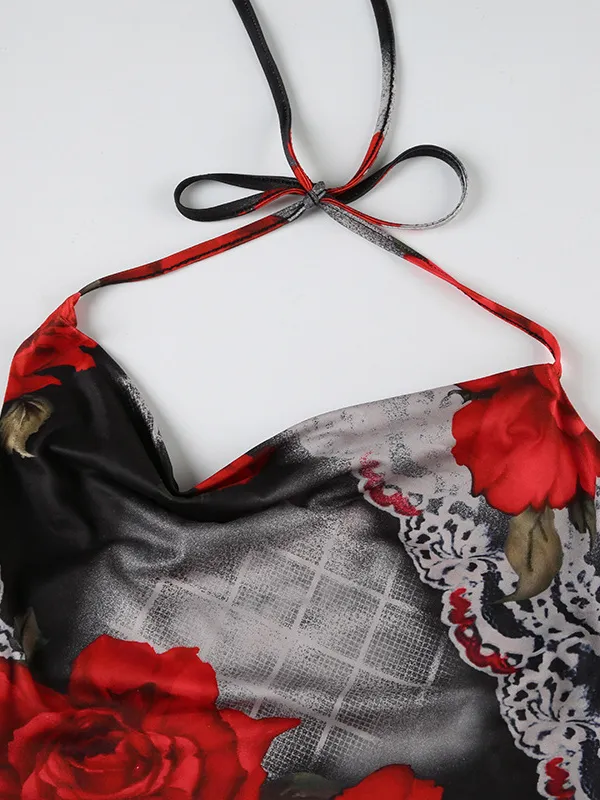 Chaleco halter ajustado sin espalda con estampado retro