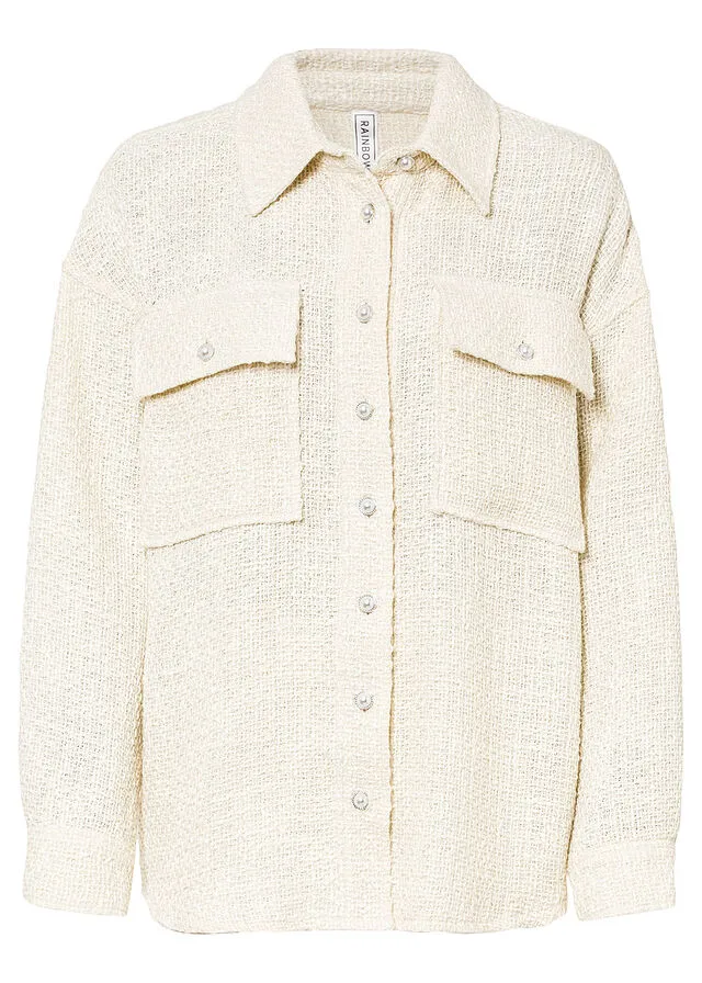 Chaqueta camisera de bouclé Blanco lana