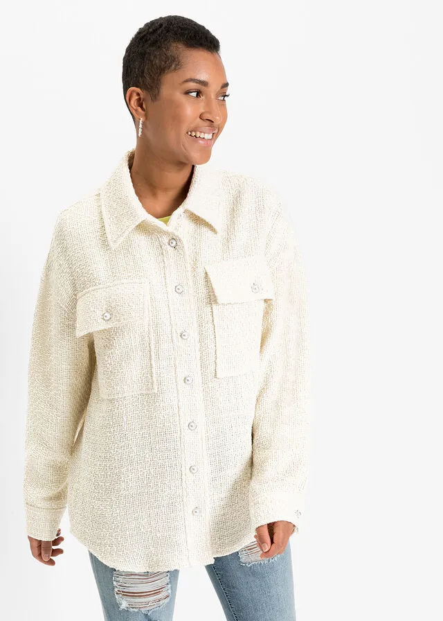 Chaqueta camisera de bouclé Blanco lana