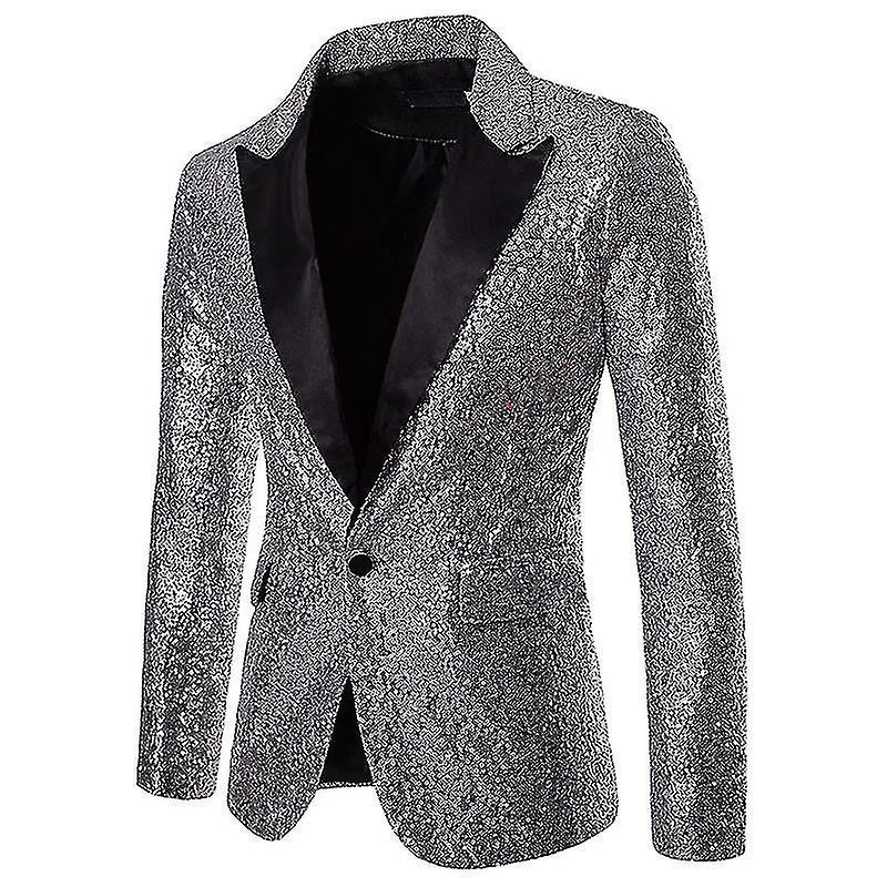 Chaqueta de lentejuelas brillantes para hombre Chaqueta Blazer Esmoquin de un botón para banquete de fiesta Prom