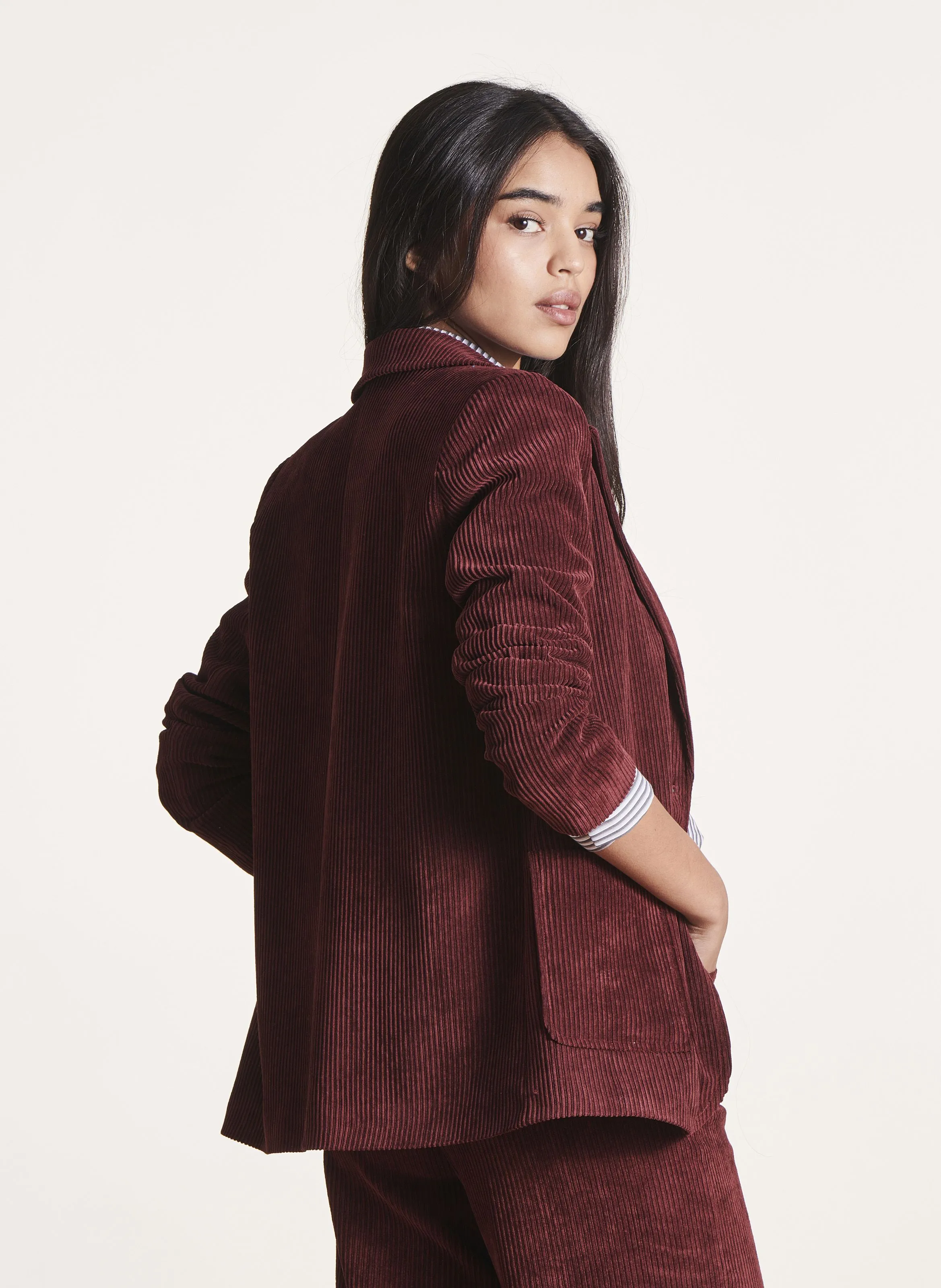 Chaqueta de traje acanalada en marron