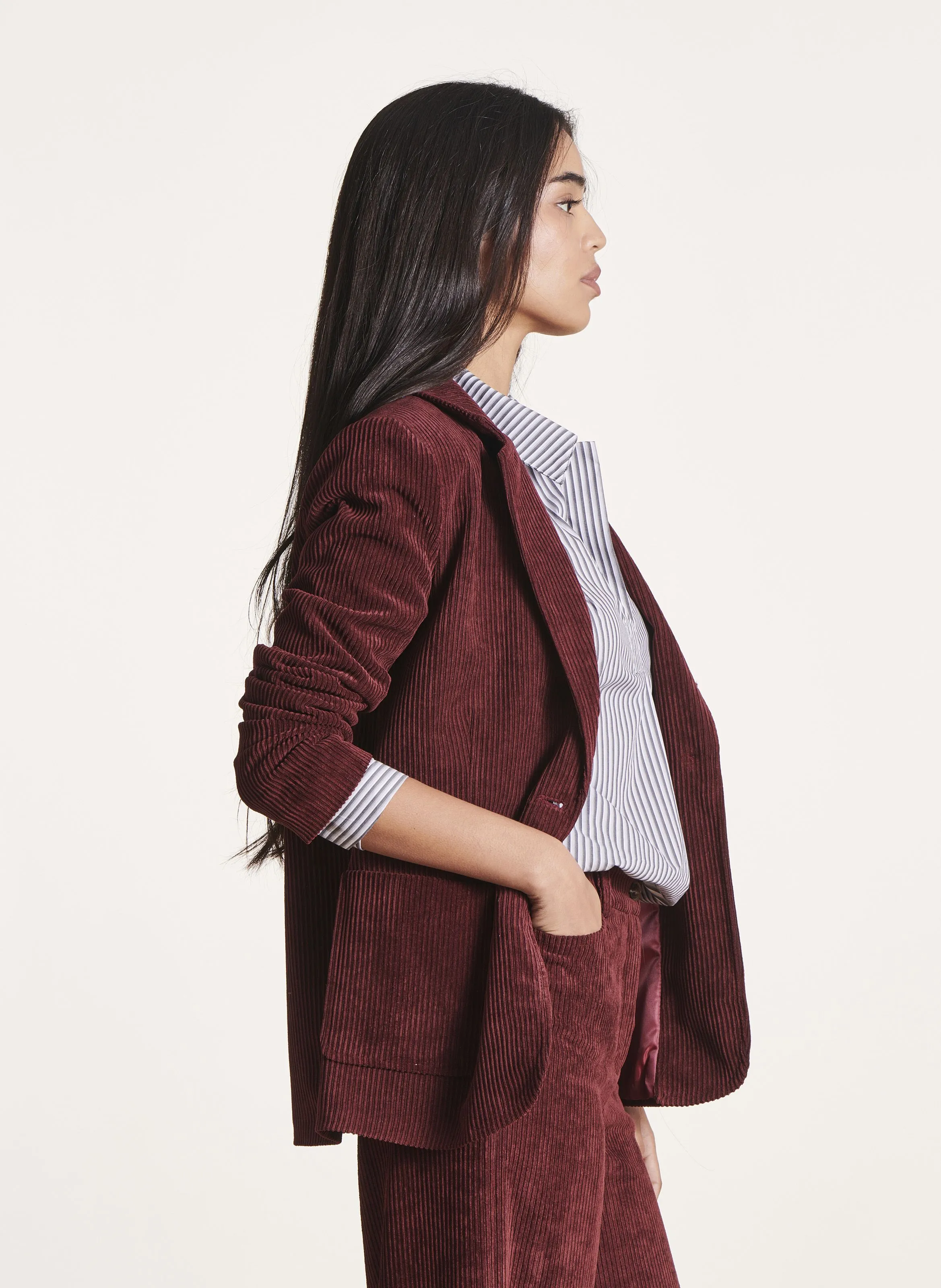 Chaqueta de traje acanalada en marron