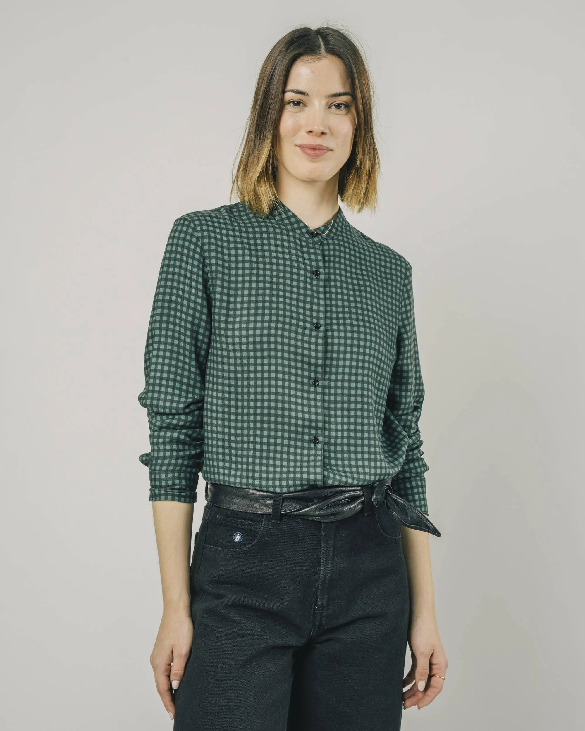 Check Mao Regular Blouse Green