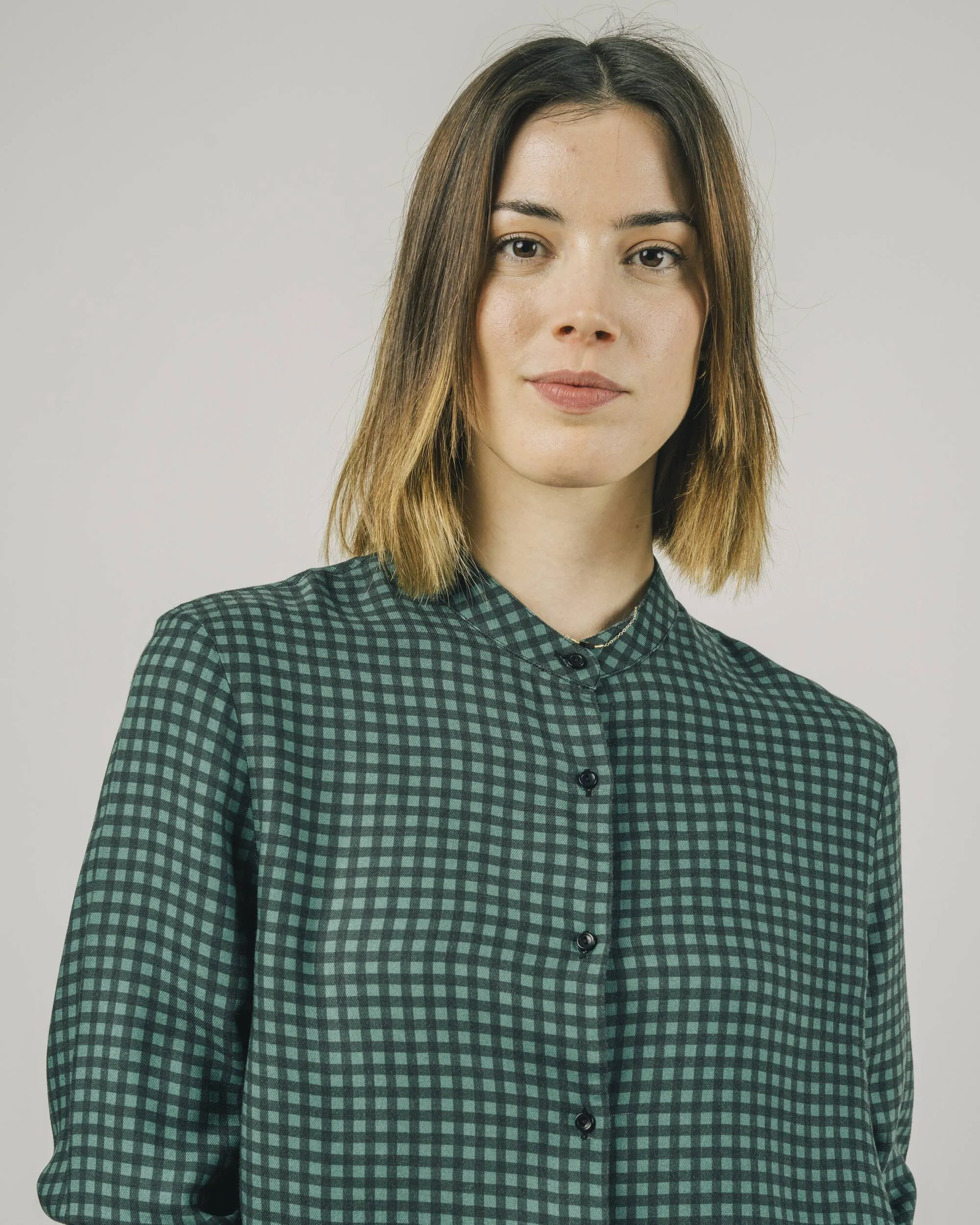 Check Mao Regular Blouse Green