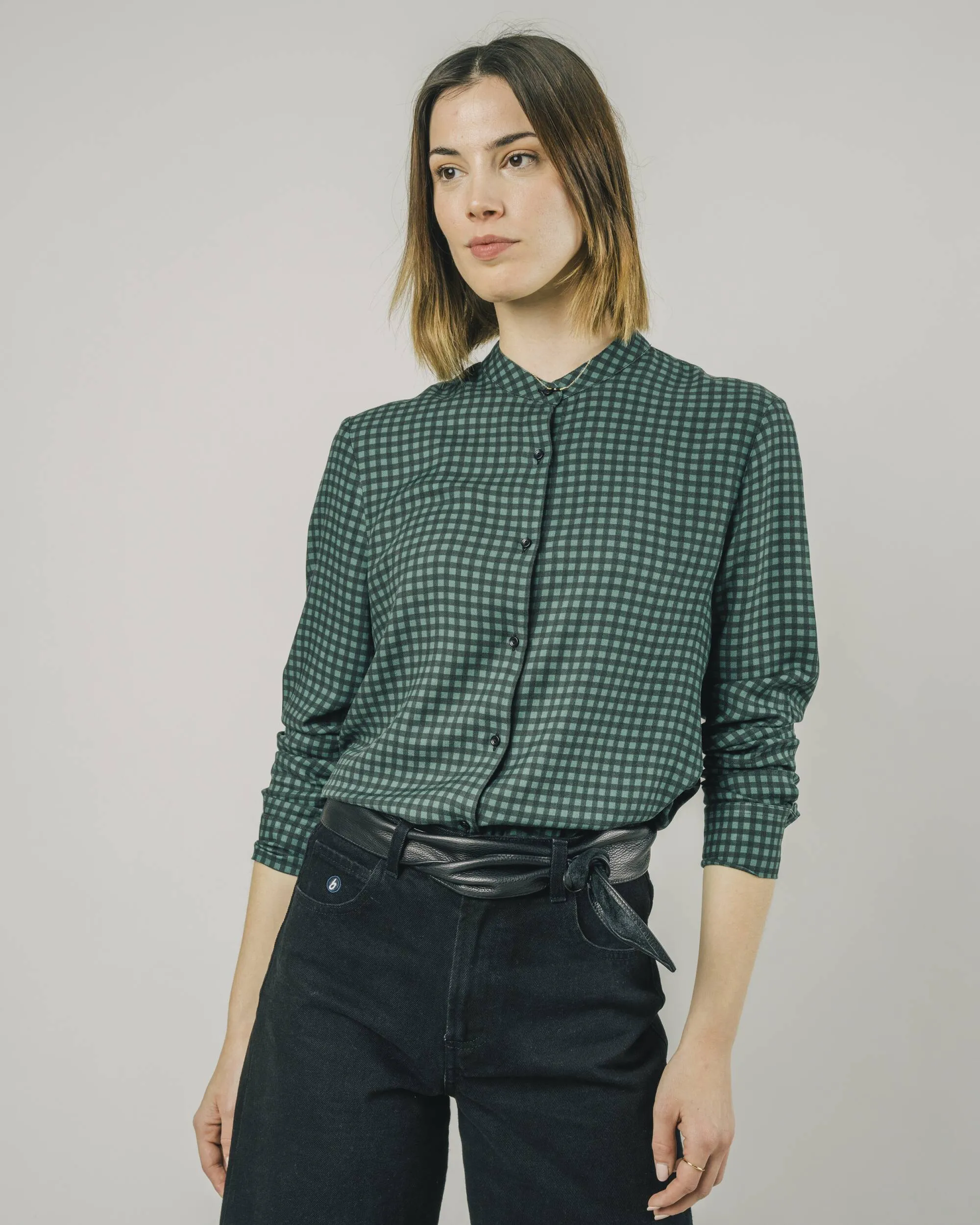 Check Mao Regular Blouse Green