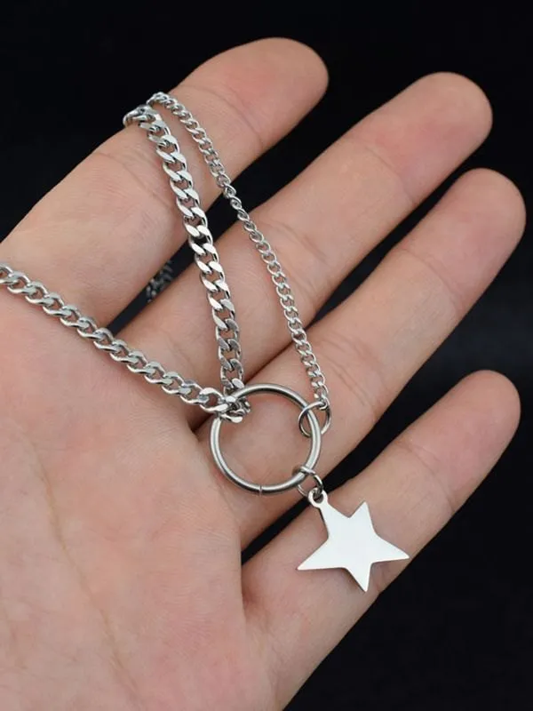 Collar de cadena en capas con colgante de estrella para hombre