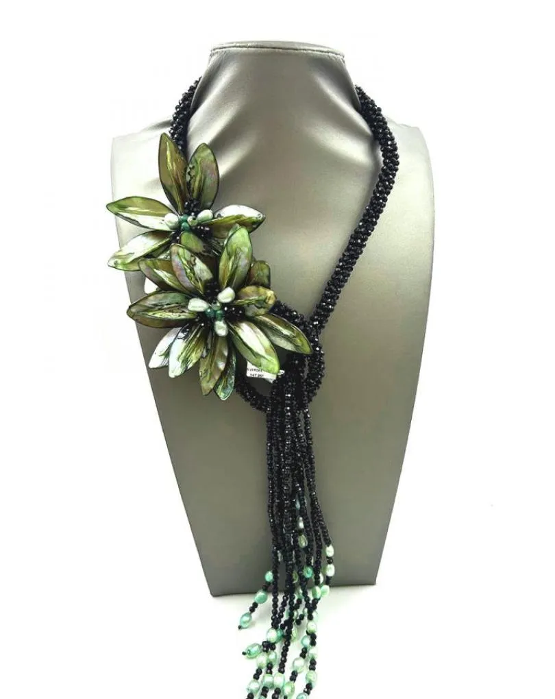 COLLARES MODA PARA BODAS VERDES CON FLORES DE MADREPERLA